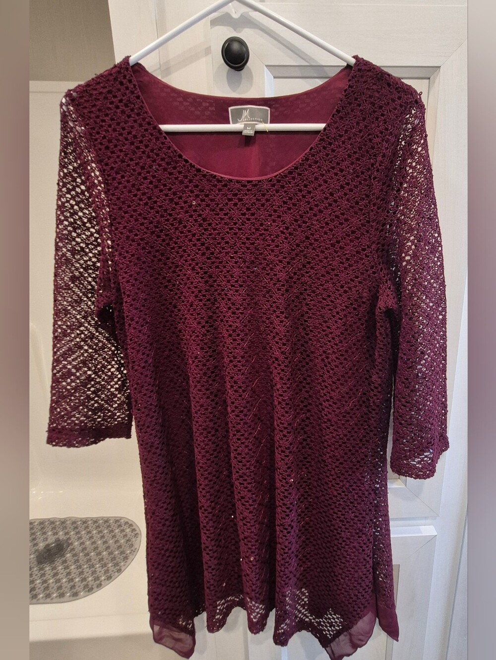 JM Collection Burgundy Crochet Lace Long-Sleeve Dress